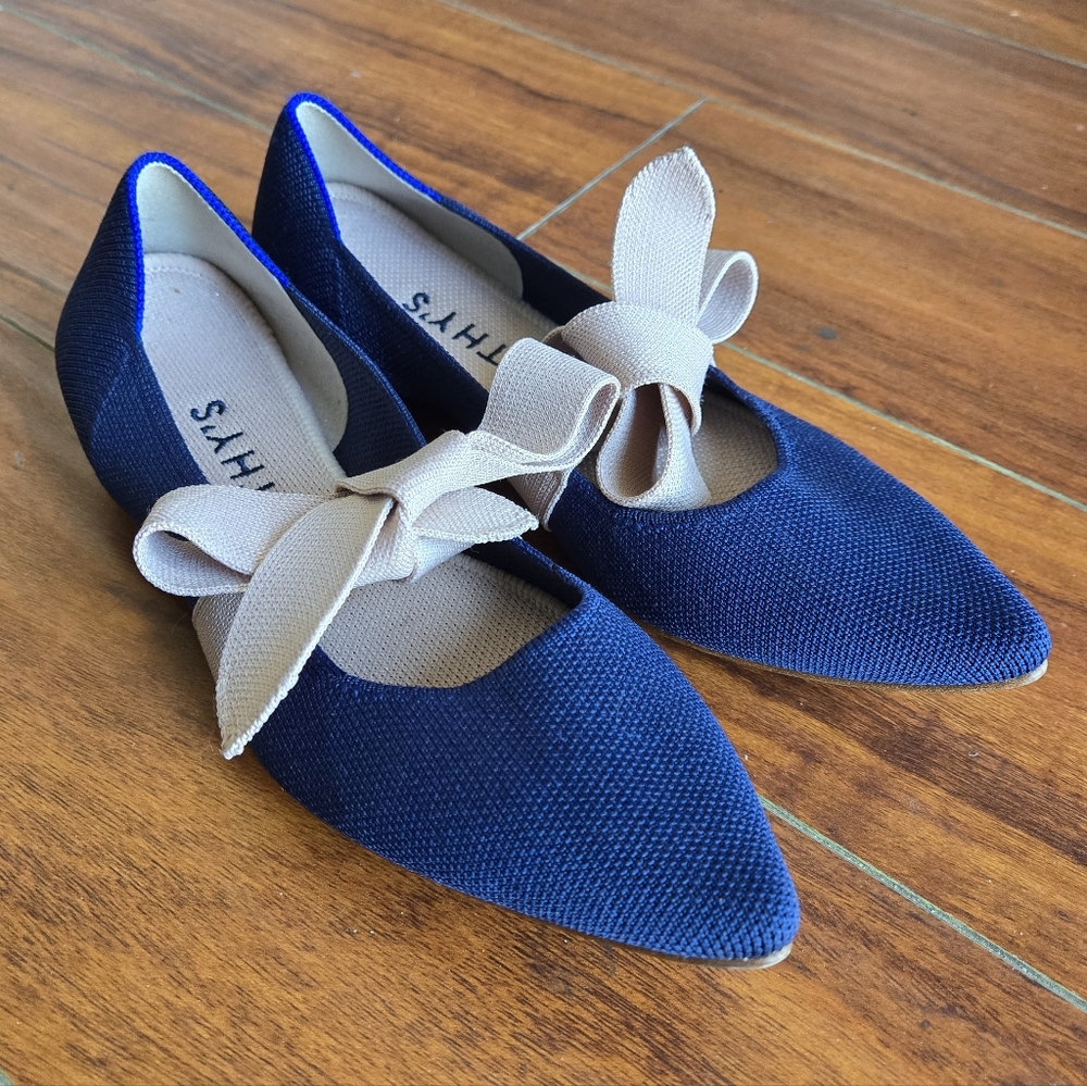 Rothy’s Sapphire Blue Mary Jane Bow Flats Pointed Toe Balletcore Size 8 - Picture 4 of 16